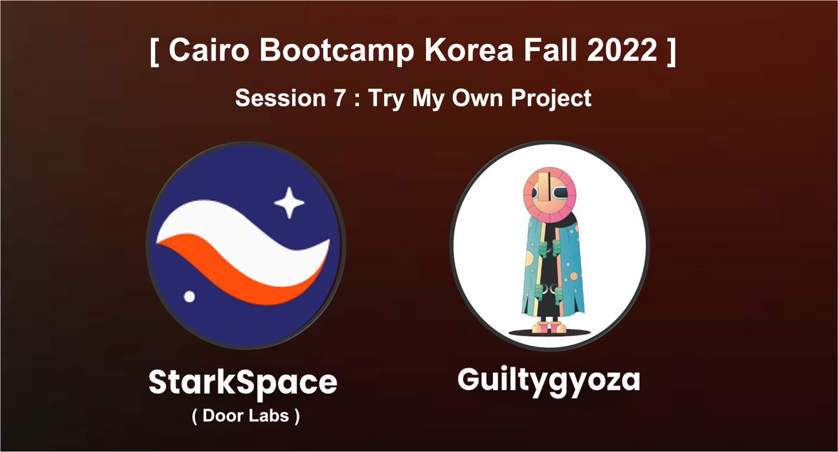 door_labs's tweet photo. #Cairo Bootcamp Korea 🇰🇷
“The Only Offline Coding Bootcamp for StarkNet in Korea”

[7th Session] _ Try My Own Project #1
The fellows had 10 mins each w/ @guiltygyoza and @hkw00011 on their first session of TMOP 🚀
Keep your eyes on their projects!

#STARK #StarkNet #StarkSpace https://t.co/XBwaE9G5sx