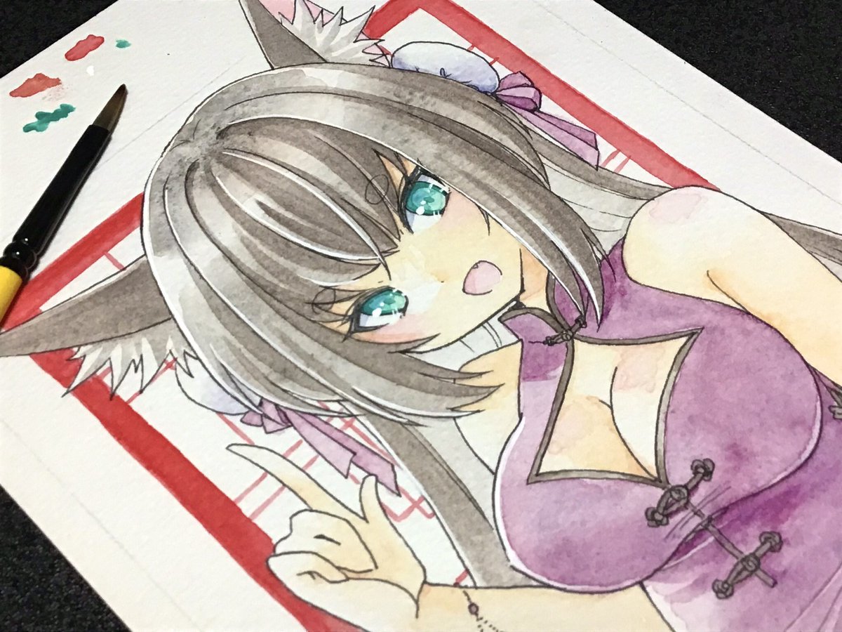 「#コミティア142 チャイナ狐ちゃんのミニ色紙風仕上げの原画持っていきます。#C」|ささつゆ🦊5/5【COMITIA144】H28b📚5/6【A40】参加のイラスト