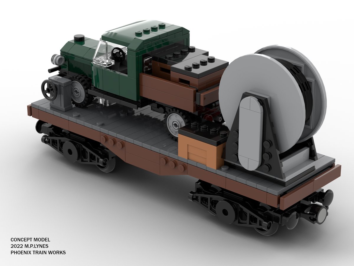 PlayingwithEcho's tweet photo. #mocmonday working on updating this P.R.R. style flatbed with vintage work truck for the MOW crew. #lego #moc #afol #phoenixtrainworks #rollingstock #train https://t.co/h0tUPvWITC