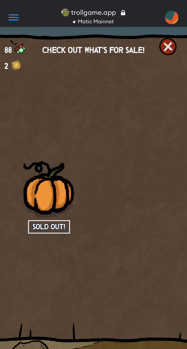 🎃 Sold Out!

It looks like Jack is completely sold out for this season, not even a pumpkin left in stock! 🤣

Did you manage to find enough candy to buy everything you wanted?

#trollgame #NFTgaming #Crypto