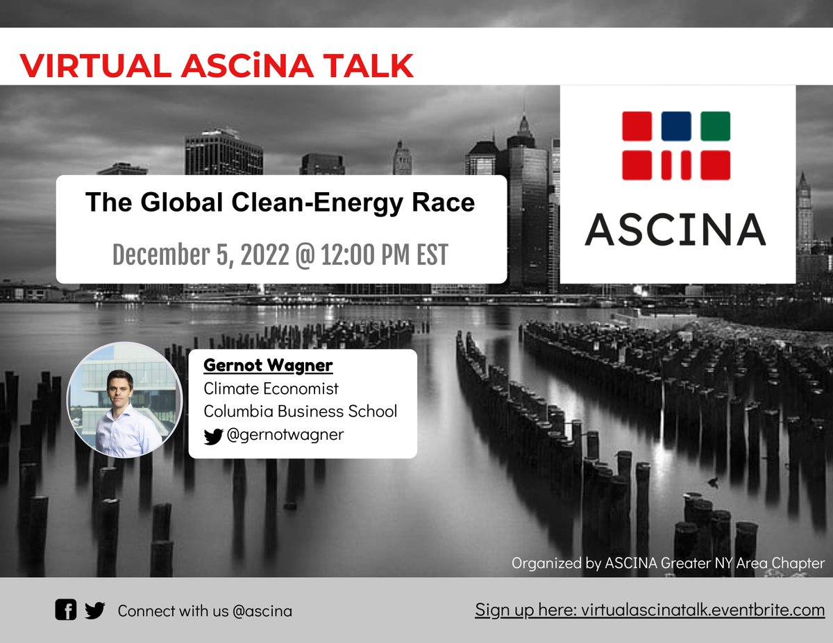 ASCINA_NYC's tweet photo. Don't miss our next Virtual @ascina Talk with Dr.
@GernotWagner on December 5, 2022 @ 12:00 PM EST 🇦🇹🇺🇸🇨🇦🇲🇽
Title: The Global Clean-Energy Race
#AustrianScientistsInNorthAmerica #ASciNA
Sign up here: https://t.co/wAMOjuooz9 https://t.co/bw4LM9b9Zq