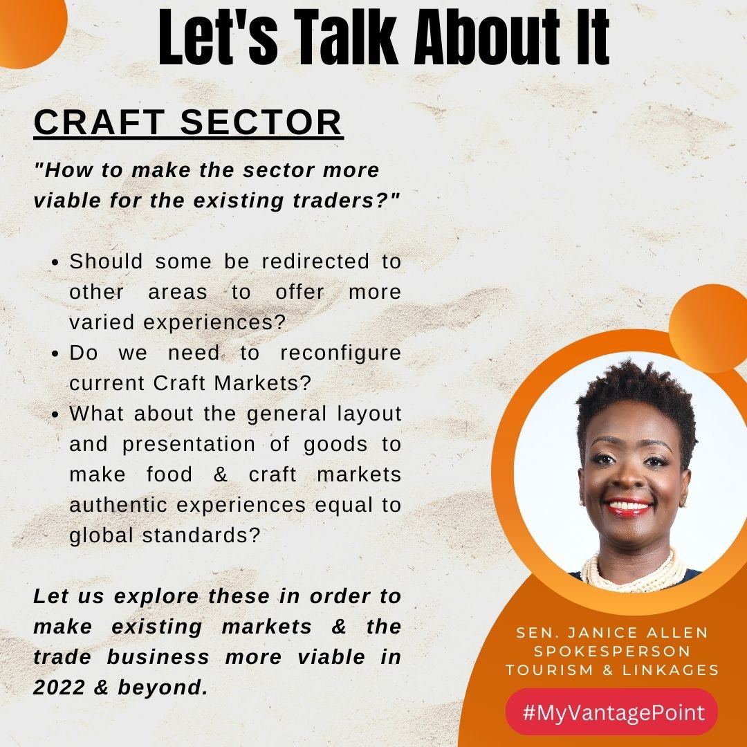 ja_janiceallen's tweet photo. #MyVantagePoint 
How do we make the Craft Sector more viable for today’s Tourism product? Do we need an audit? What do you think? 
#LetsTalkAboutIt #Tourism #Jamaica #MontegoBay #SenatoronDuty #JaniceAllen https://t.co/ir9XmjE3WQ