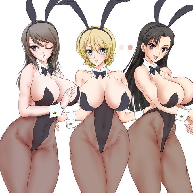 今日の依頼絵進捗チラ見せ〜 (やっと本格的な塗り作業に突入)
某ガルパン10周年記念合同誌用原稿です。
こんな感じでおっぱいどーん、腰〜太ももどーん、な各校隊長sバニー集合絵になります('ー`)
 #ガルパン 