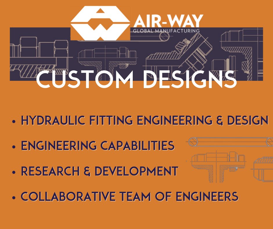 At Air-Way, we specialize in custom designs for hydraulic adapters. From the initial idea and concept, through design development, and the final part of production, Air-Way offers the support and expertise you need to complete your project. bit.ly/3aTgC6x