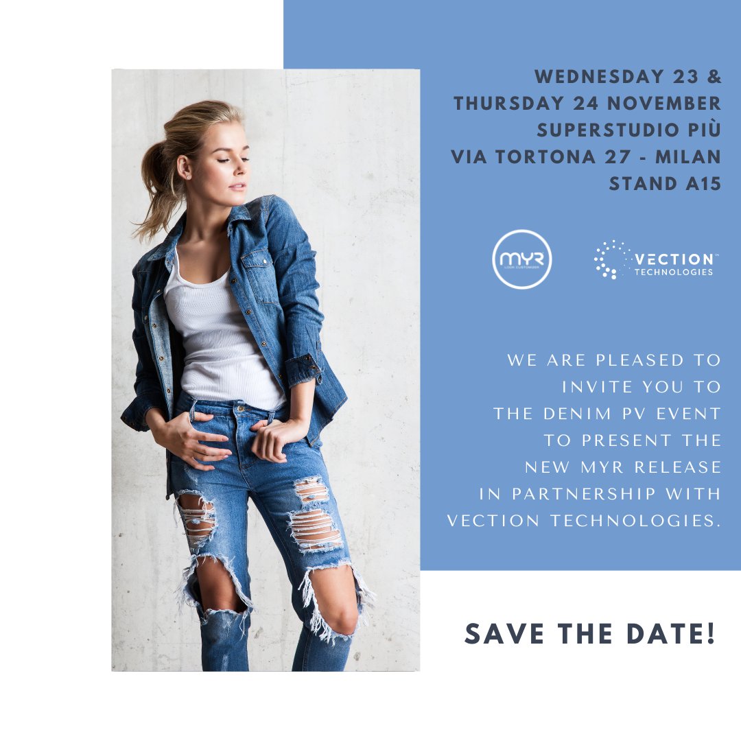 VectionTech's tweet photo. MYR and Vection Technologies, with Optitex as technical partner with 3D CAD systems, are pleased to invite you to Denim PV Milano stand A15 and share innovative solutions with you.
#vectiontechnologies #3DFrame #immersivereality #augmentedreality #morethanreality https://t.co/OsDoaU4GwA