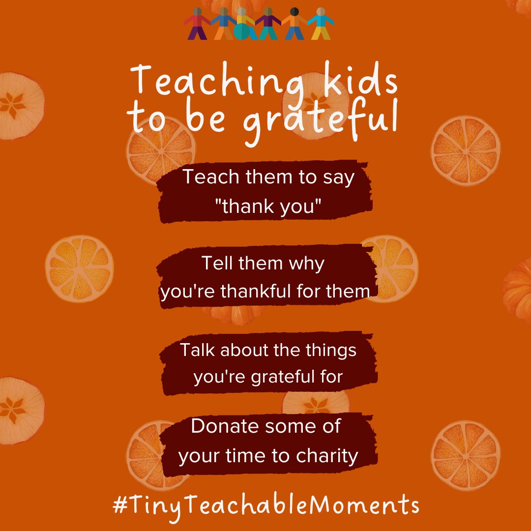 ChildMovementFL's tweet photo. Let's get in the spirit of #Thanksgiving by providing simple ways to instill more #gratitude in your little ones!   🥧🧡 #TinyTeachableMoments #parenting https://t.co/qGXFV2hhKc