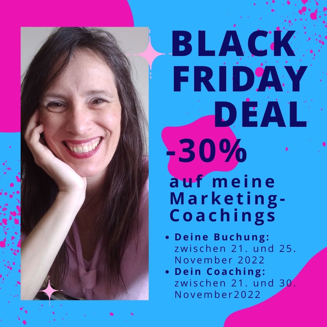 Erhalte mein Marketing-Coaching vom 21. bis 25. November 2022 mit 30% Rabatt. Dieses Angebot gilt für Coachings über Zoom, die du zwischen 21. und 30. November 2022 nutzt:
texthungrig.com/black-friday-d…

#buchvermarkten #buchmarketing #autorencommunity #selbstverleger #selbstverleger