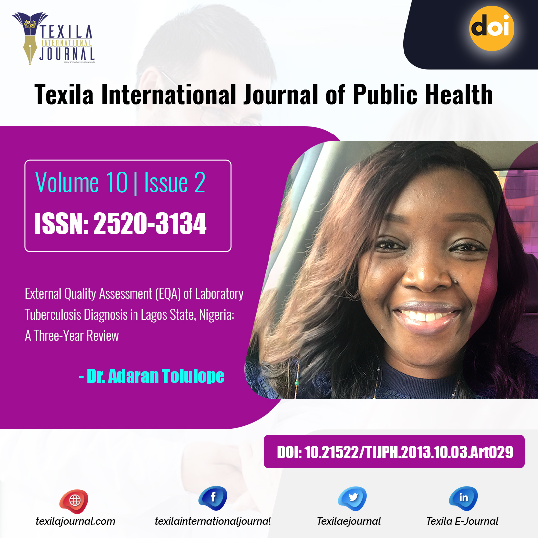 Texilaejournal's tweet photo. hat was a tremendous work by Dr. Adaran Tolulope and the co-authors which carry out the effective Laboratory Tuberculosis Diagnosis in Lagos State.

Read the full article to know more.
https://t.co/hhuwJrkm3m

#Texila #TexilaeJournal @ToluOre https://t.co/GRT2gRBBov