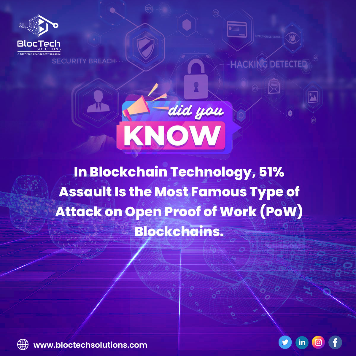 bloctechsol's tweet image. A 51% assault is an attack on a blockchain with the aid of a team of miners who own more than 50% of the network&apos;s mining hash rate. ⚡️

#bloctechsolutions #securitybreach #SmartContracts #blockchain
