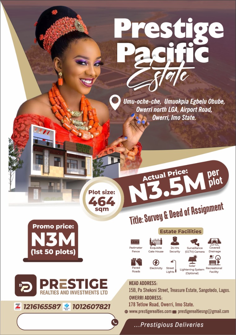 PresRealties's tweet photo. WHY YOU NEED TO PURCHASE LAND AT PRESTIGE PACIFIC ESTATE
🎯 It's in a built-up environment, surrounded by other estates.
🎯 It is best suitable for residential and commercial purposes.
🎯 its location is beautiful, safe, calm, peaceful and in a secured environment.

#realestate https://t.co/ha2a60N7WZ