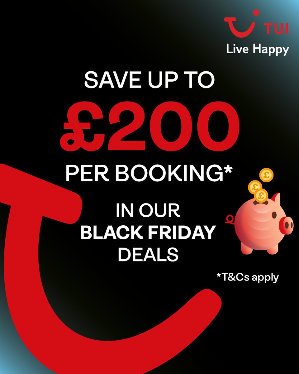 TUILakes's tweet photo. Get the Black Friday smile ☀️✈️ https://t.co/RCLnoDH6v5

T&amp;Cs apply. https://t.co/6yLlnp7Dr8