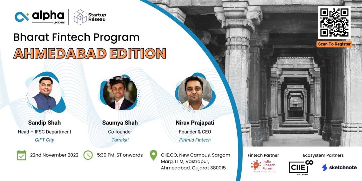 Startup_Reseau's tweet photo. #BharatFintechProgram is coming to Ahmedabad tomorrow to meet the exciting Fintech community in partnership with our ecosystem partner @CIIEIndia 

Learn more about the program and hear from our stellar speakers 

If you have not registered yet, RSVP here: https://t.co/xWVZranEFn https://t.co/gsKR50yHzz