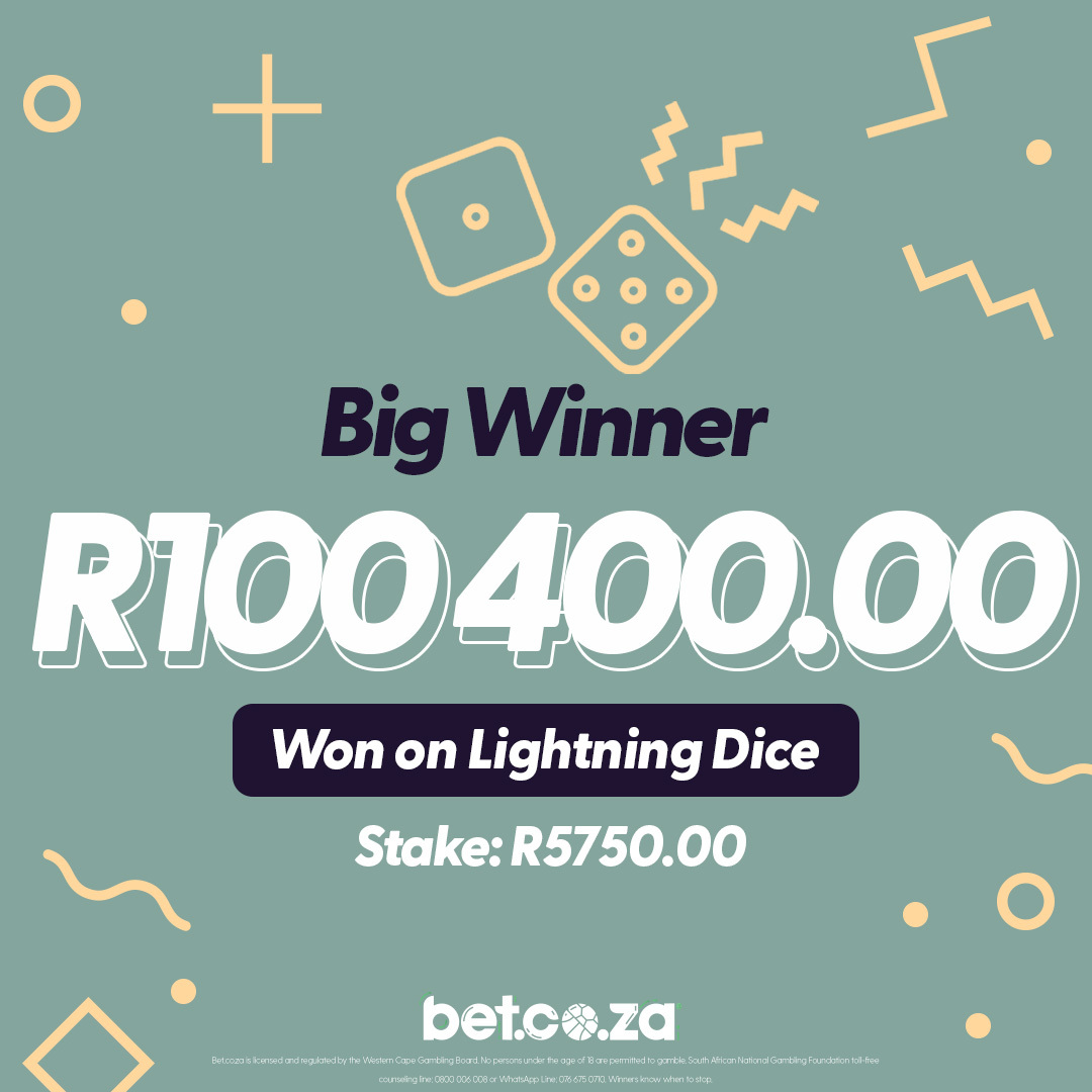 betcoza's tweet photo. ⚡⚡Striking it lucky on #LightningDice is our #BigWinner starting his week off R100 400.00 richer❗
Congrats as you head into the festive season coining it!💰💰
🎰Don't delay- get spinning with Bet Vegas today--> https://t.co/GkhNjHAxk4 https://t.co/GSDdzQm1bm