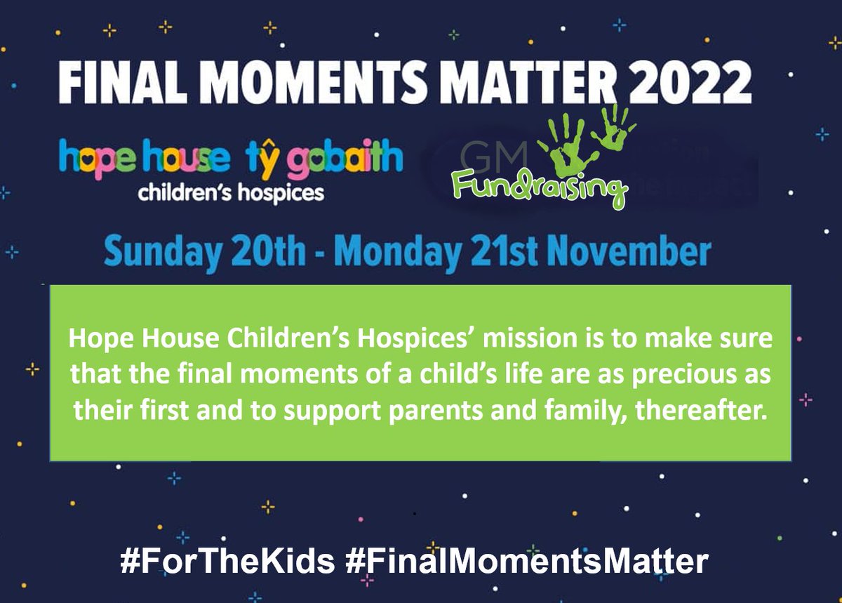 💚💚FINAL MOMENTS MATTER💚💚

Every donation made to GM Fundraising today, will support the End of Life Care at <a href="/HHTGhospices/">Hope House & Tŷ Gobaith Children's Hospices</a> 

It's quick and easy to donate by clicking the link. 👇
charityextra.com/finalmomentsma…

Please help make the Final Moments Matter to every family #forthekids