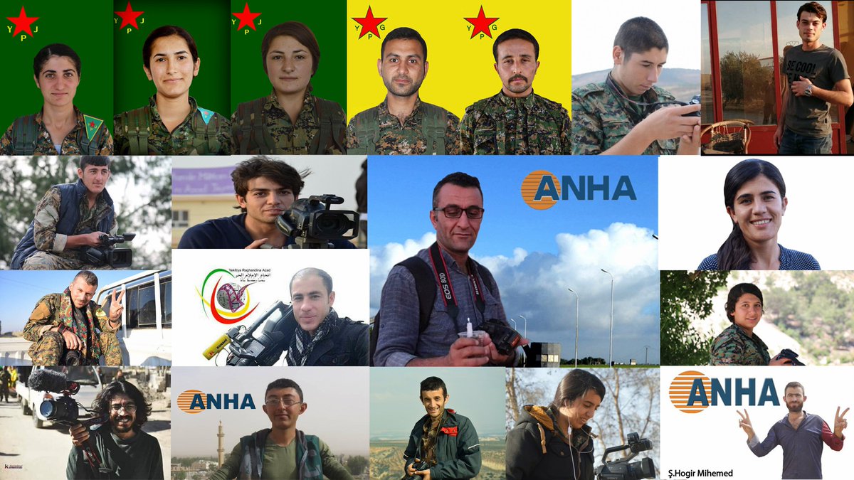YPJ_volunteers's tweet photo. 📹 Some of them were killed by #ISIS others by the Turkish fascist state. They all worked for spreading the truth of the revolution in #Rojava to the world.
We honor our martyred friends from the press works!
🌹Şehîd namirin.
#TurkeyAttacksRojava #Turkey #Syria #YPJ #YPG https://t.co/ipECyKWpwq