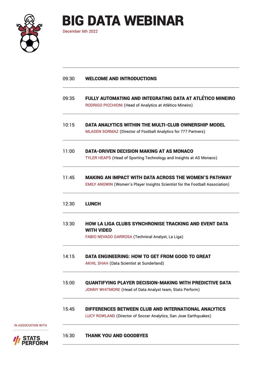 ground_guru's tweet photo. Here's the schedule for our Big Data Webinar on December 6th 🔥

@rodripicchioni @Mladen_Sormaz @tjheaps @FabioNevado_ @khilshah @JonnyWhitmore14 @LRowlandData @andycoops83 @StatsPerform 

https://t.co/do1w4ohjuA https://t.co/xCdbpz0krG