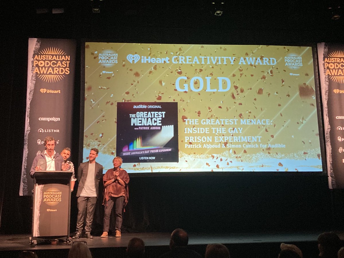 The Greatest Menace just won a SECOND GOLD @austpodawards for CREATIVITY!! #australianpodcastawards