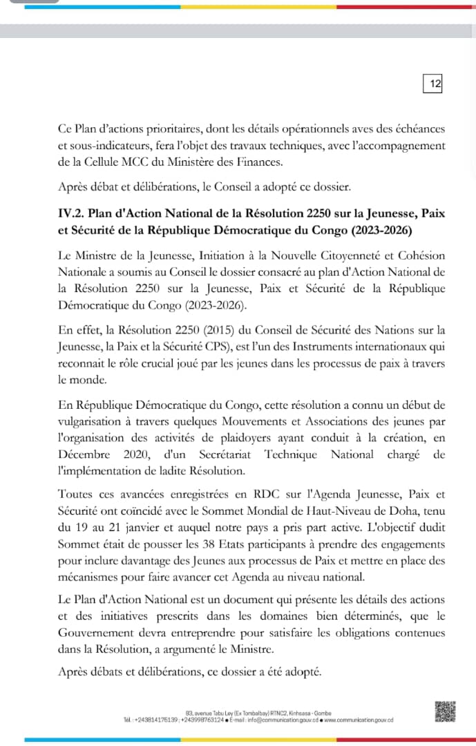 RDC_JPS's tweet photo. 🤝Félicitons toute la jeunesse congolaise qui s'est engagée afin de gagner le pari de la paix et la sécurité.
#PAN2250RDC
#AgendaJPS
#Youth4Peace
#ActOn2250 https://t.co/rm1yNDn5pZ