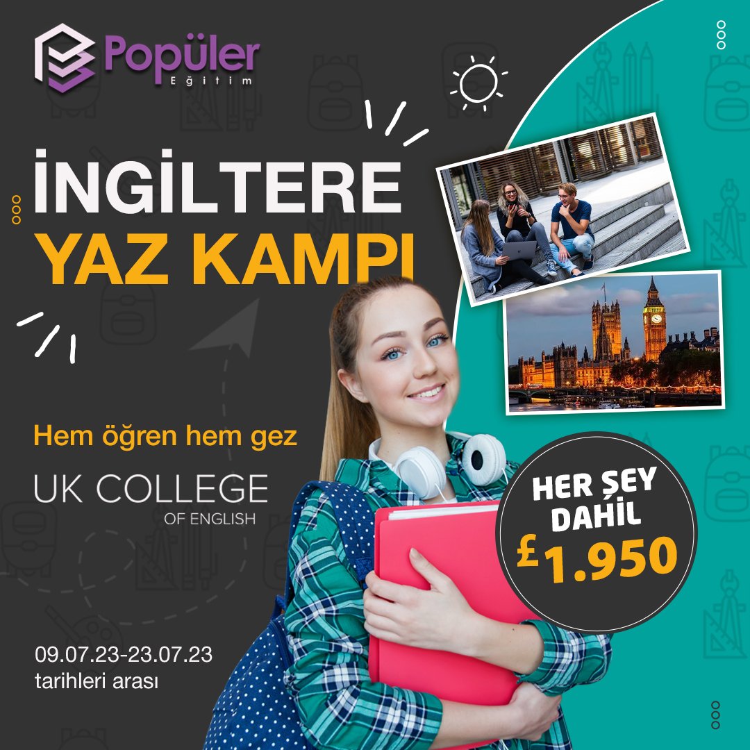 Yaz Tatili Fırsatı
*Londra'da 2 haftalık dil eğitimi
*Konaklama
*Uçak bileti ve transfer
*Vize işlemleri
*Danışmanlık hizmetleri
#PopülerEğitim farkıyla her şey dahil paket £1.950
#Eğitim #OnlineEğitim #İngilizce  #ÖzelDers  #YabancıDil #Yurtdışı #EğitimProgramı  #Bursa #Kariyer