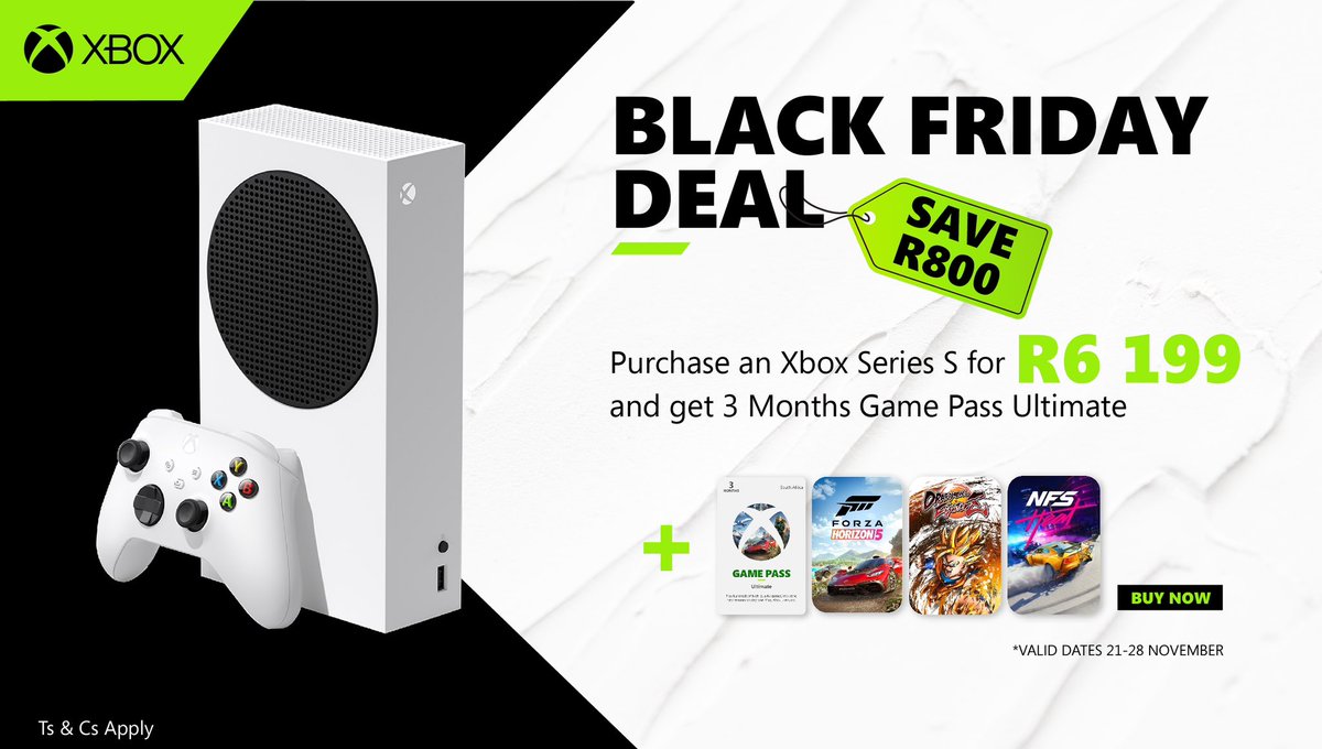 ThokoKhusela's tweet photo. Looking for a better deal ? Look no further. Xbox has a great deal for you on the Series S console. Get your game on! We got you 😎 @PrimaInteracti1 

#XboxBlackFriday
#JoinTheXboxFamily
#XboxSeriesS 
#Ad 

https://t.co/wYnCdyDD7M https://t.co/5EGv048aSz