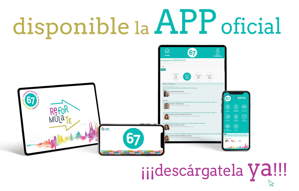 📢📢📢 Ya está disponible la #app del #67CongresoSEFH

Descarga aquí para iOS y Android: 67congreso.sefh.es/app-oficial.php

Organiza todas las sesiones que te interesan de #sefh22, consulta los mejores trabajos y no te pierdas nada del programa científico