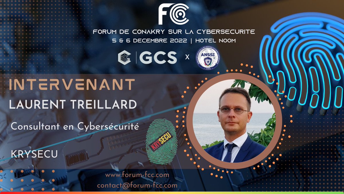 Nous sommes heureux de compter Laurent Treillard (<a href="/krysecu/">Krysecu</a>), Consultant en cybersécurité, parmi nos speakers au Forum de Conakry sur la Cybersécurité (#FCC)