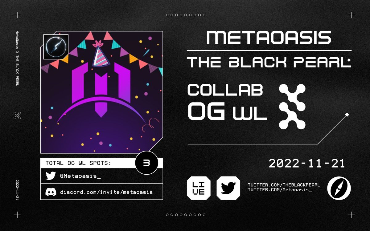 𝗧𝗕𝗣 𝘅 𝗠𝗲𝘁𝗮𝗼𝗮𝘀𝗶𝘀

✔️𝗠𝗲𝘁𝗮𝗼𝗮𝘀𝗶𝘀 𝗢𝗚 𝗪𝗟 𝘅 𝟯

● Follow <a href="/Metaoasis_/">MomoAI☮️🥝</a> + <a href="/TheBlackPear1_/">The Black Pearl ⚫ | TBP Official</a> + <a href="/TBPGiveaways/">The Black Pearl ⚫ | TBP Giveaways</a>
● Like + RT + Tag 3 friends

72H