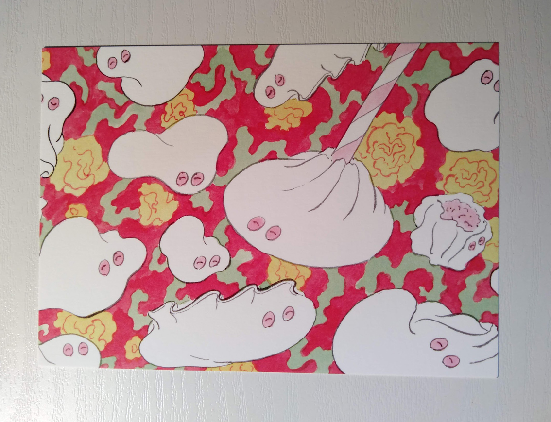 「北澤平祐さんの扉絵イラストは、餃子と小籠包の妖怪らしいです。ポストカードもいただ」|酉島伝法（∴）とりしまのイラスト