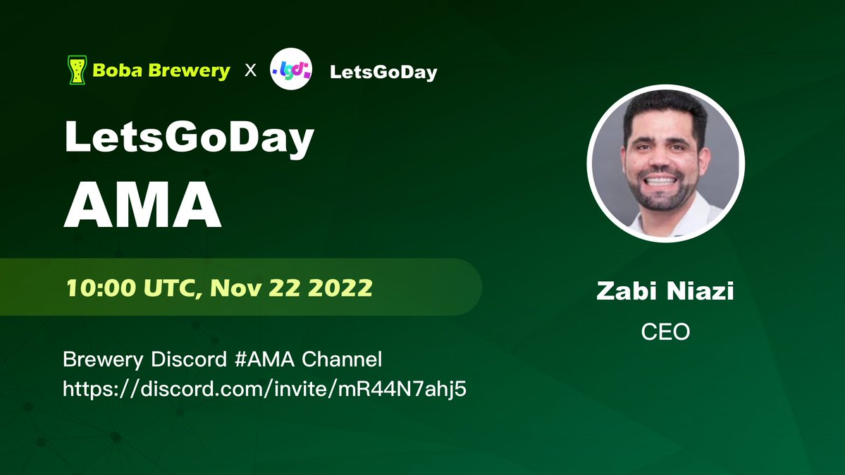 boba_brewery's tweet photo. 📢Brewery AMA with @LetsGoDay1 

⏰10:00 UTC, Nov 22 2022

✅Follow @LetsGoDay1 @boba_brewery
✅RT+❤

Leave questions in the comment for Zabi, 5 picked questioners will get 20 $USDT each🎁

More than 100 $USDT rewards with huge #NFTGiveaways will be #Airdrop during the AMA🚀 https://t.co/bie97byGDJ