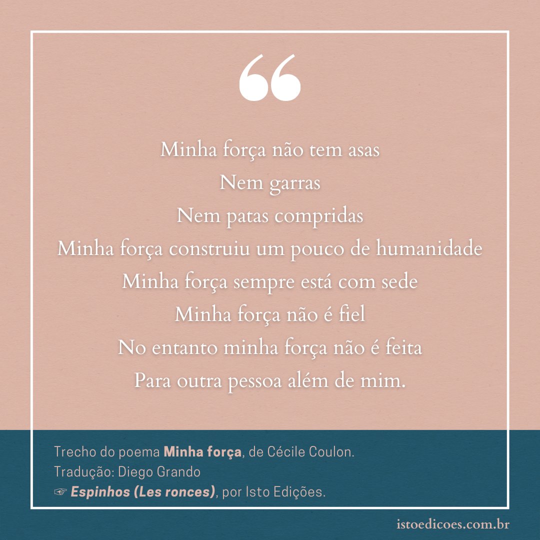 istoedicoes's tweet photo. A escrita poética e cotidiana de Cécile Coulon.
#BookTwitter #poesia #livros #books #literatura #poema #Espinhos #LesRonces https://t.co/RngWoFUj1l