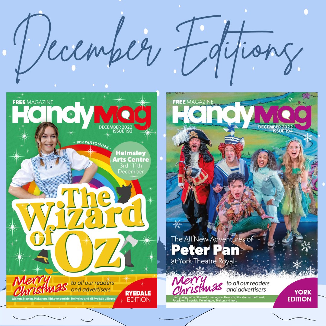 HandyMag's tweet image. Oh No It Isn't….OH YES IT IS…

🎄Our December Editions are out next week with loads of fantastic content including #Panto Special with: 

🧙‍♂️Helmsley Arts Centre  Wizard of Oz
🧌The Kirk Theatre Jack and the Bean Stalk  
🧚‍♂️York Theatre Royal's Peter Pan. 
 #thatshandy #handymag