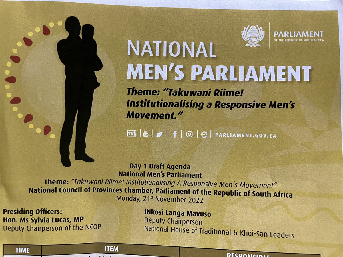 SA_AIDSCOUNCIL's tweet photo. Men &amp; boys from across the country are gathered in CT for the biennial Men’s Parliament under the banner of @TakuwaniRiime. Key among discussions is the Men’s Charter which, implemented right, should facilitate change towards combating #GBV, toxic masculinity, patriarchy… https://t.co/d1m4Nviv4l