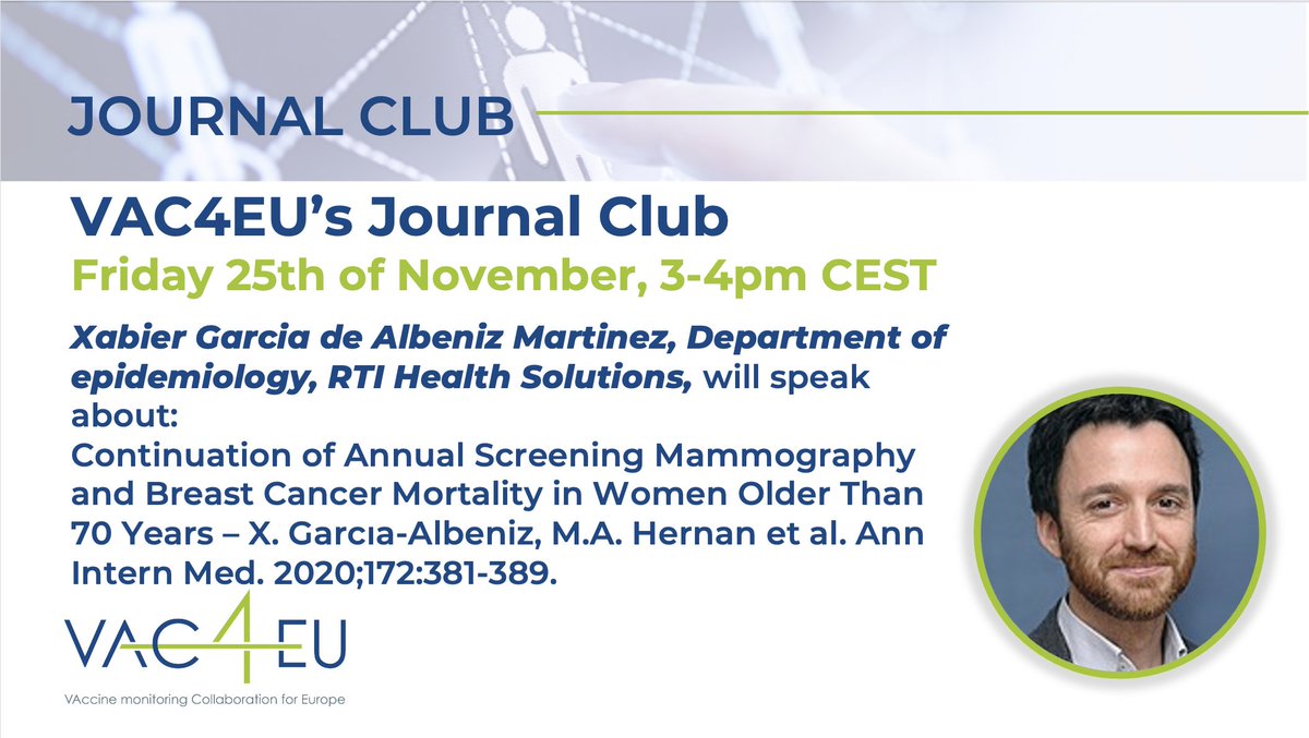 This Friday it's Journal Club time again. 

Join us and Xabier Garcia de Albeniz Martinez, Department of epidemiology from RTI Health Solutions for a lively discussion.

Register here: bit.ly/3gkuez8