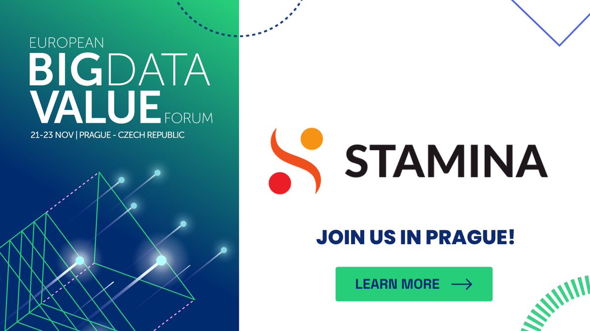 Big Data Value Association (@bdva_eu) on Twitter photo Thank you <a href="/stamina_project/">STAMINA Project</a> for being part of #EBDVF2022🤩
European Big Data Value Forum:
📍Prague, Czech Republic
🗓Nov 21-23
🎟 bit.ly/3RrNsQc
Read more about the event, and our sponsors 👉 bit.ly/3e13zWi Thank you <a href="/stamina_project/">STAMINA Project</a> for being part of #EBDVF2022🤩
European Big Data Value Forum:
📍Prague, Czech Republic
🗓Nov 21-23
🎟 bit.ly/3RrNsQc
Read more about the event, and our sponsors 👉 bit.ly/3e13zWi
