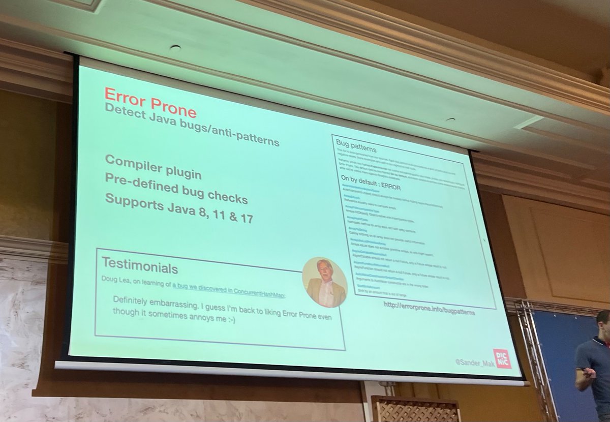 ittaiz's tweet image. Very nice Doug Lea quote about #errorprone by @Sander_Mak in @JavaSummitIL 
Definitely relate to the annoying part 😉