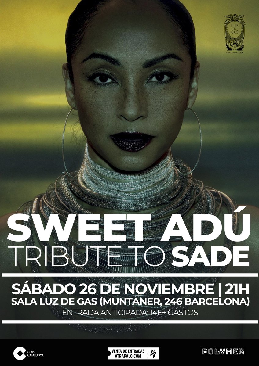 LuzdeGasClub's tweet photo. Ha arribat el dia del misteriós, exòtic i sensual tribut a Sade #SweetAdu 🤩😍
A les 21h, la banda tribut ens farà reviure un dels concerts de Sade amb tot detall 🔝👌 https://t.co/t5xRNiSprc