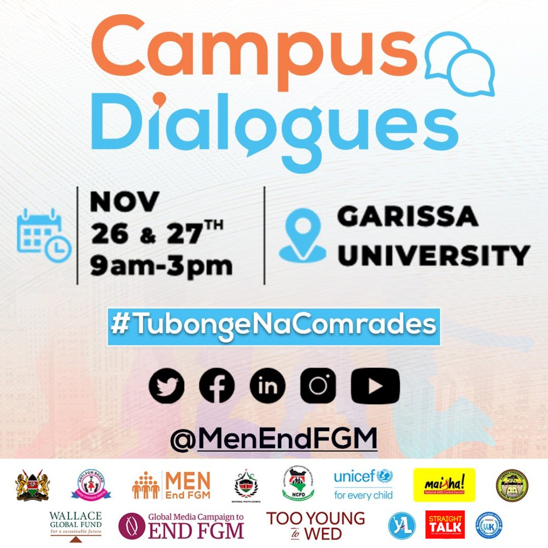 StraightTalkKe's tweet photo. Garissa County has one of the highest prevalence of FGM in 🇰🇪 at 94 per cent. 1 in every 3 girls in Garissa is likely to undergo FGM. We're excited to join @MenEndFGM and partners for #TubongeNaComrades sessions at @GarissaUni as we seek more champions to ensure girls are safe https://t.co/EazfLxYy8h