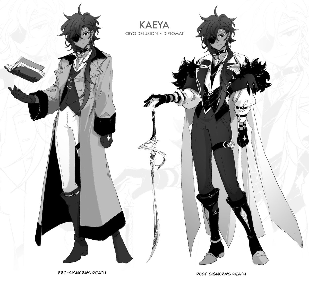 There's been a popular request for the reference of Fatui!Kaeya's design in my latest post! I hope this helps a little :') I'll add more info on respective Kaeya designs on this thread!