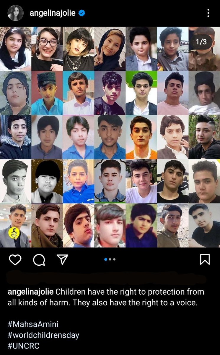 sajjad11115's tweet photo. پست آنجلینا جولی برای ایران:

کودکان حق دارند از هر نوع آسیب محافظت شون��. 
ولی در میان این عکس ها جایی برای کودکان مظلوم شهدای شاهچراغ نیست
مگر کودک با کودک فرق میکنید 
؟؟؟؟ 
#تیم_ملی
#جام_جهانی_قطر 
#آگاهی https://t.co/cOpsn31hNC