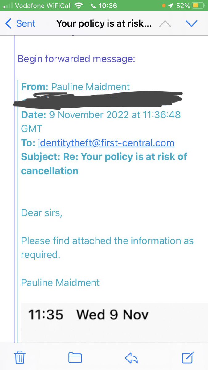 davemmaidment's tweet photo. @1stCentral  “We haven’t received your email but we expect your 74 year old mother to read hers when we cancel her car insurance DESPITE being provided with info requested. #shambles https://t.co/fEwhIKj775
