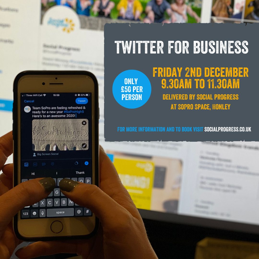 SocialProgress's tweet photo. THIS WEEK! And still time to book 👇

👩‍🏫Twitter for Business
🗓 Fri 2nd Dec, 9.30am

Learn how Twitter can help grow your business &amp; customer base, with helpful take-away hints &amp; tips, as well as practical how-to knowledge to put in to practice!

More info https://t.co/gXSpNPuF8K https://t.co/GirjlpZwh5