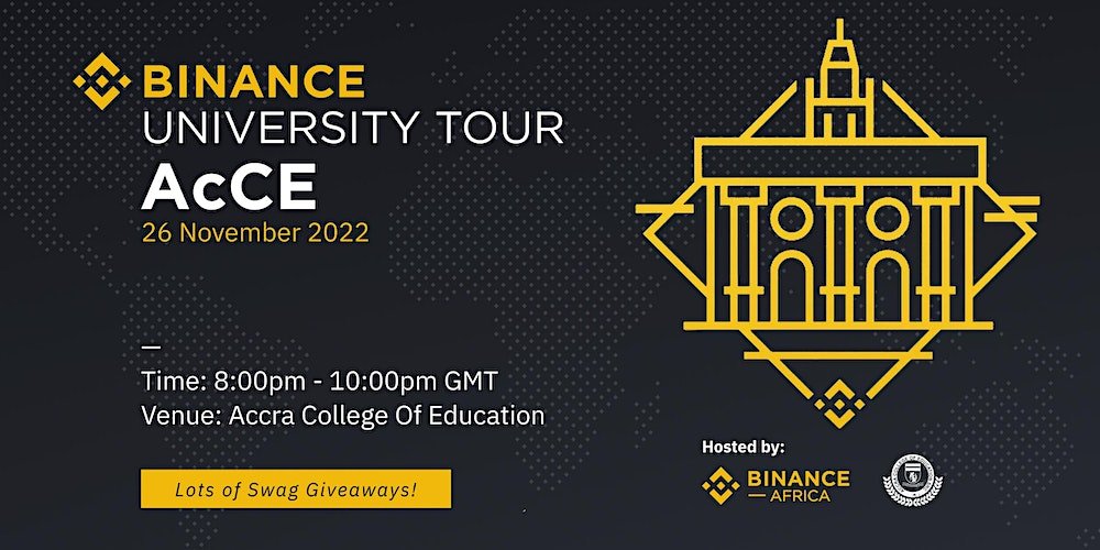 BinanceAfrica's tweet photo. ๐ฌ๐ญ#BinanceMeetupACCE is set!
Come and learn from amazing blockchain professionals and engage in exciting conversations and activities.
๐
26th November
โฐ8PM GMT
๐Accra College of Education
Lots of giveaways to be won๐
Register here๐ https://t.co/ihho4JpLgf https://t.co/pHUEN5b2M5