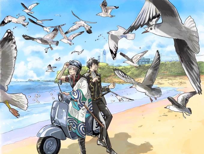 2ケツで海を見に行く銀土です(表紙絵です) 