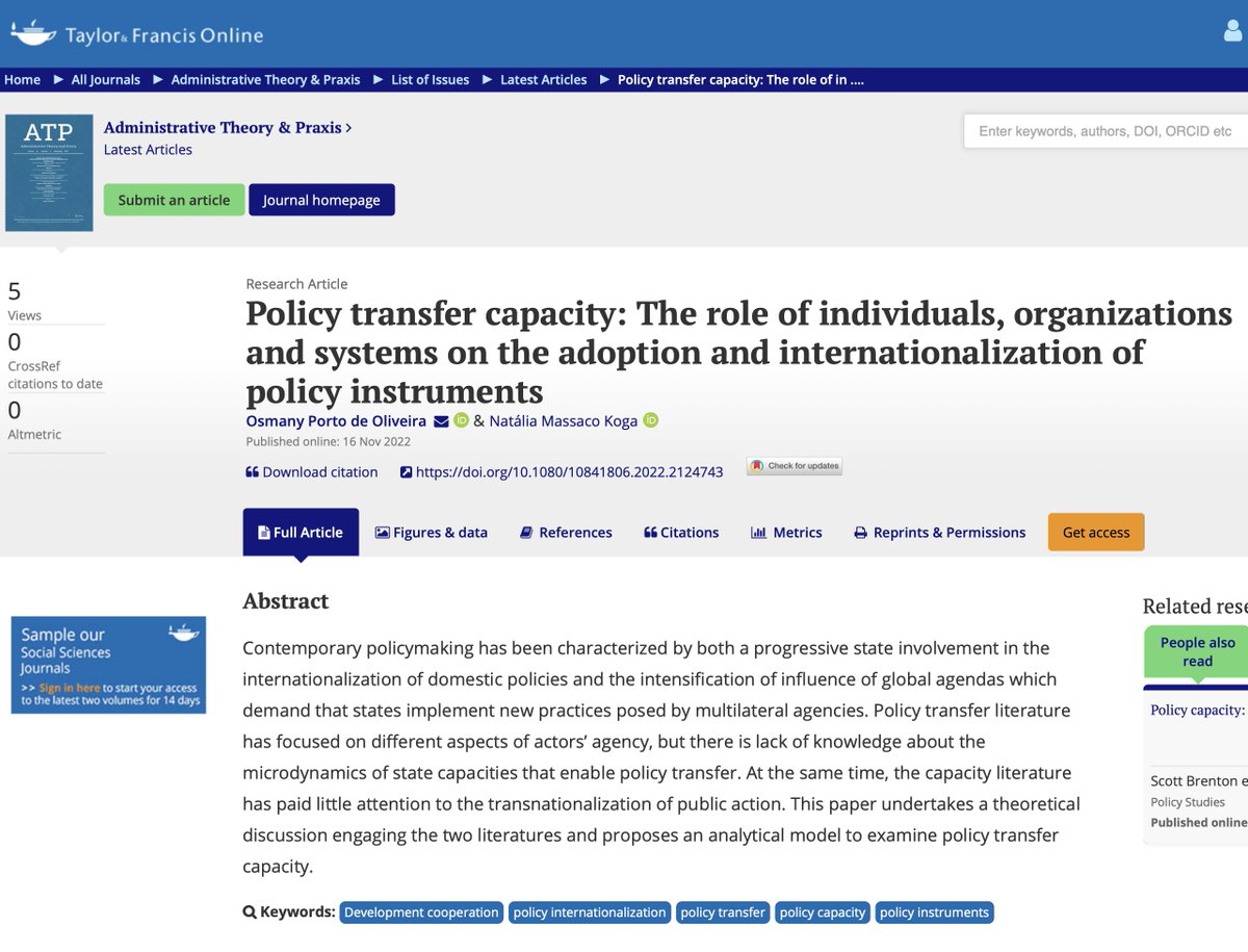 OsmanyPorto's tweet image. Just published: Policy Transfer Capacity, with @nmkoga in Administrative Theory &amp;amp; Praxis @journalATP. Might be of interest to academics and practitioners. #policytransfer -  #globalpublicpolicy - international, decentralized &amp;amp; #southsouthcooperation .Link: bit.ly/3EO4eoX