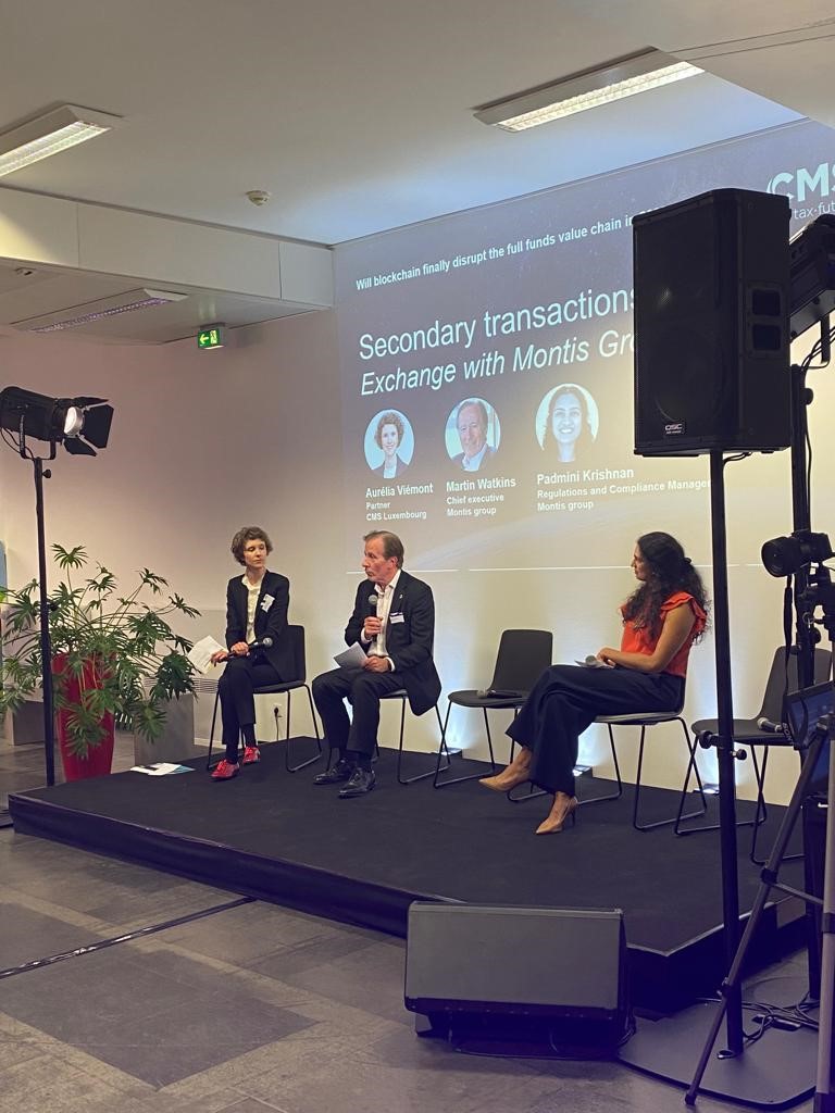 MontisDigital's tweet photo. Montis CEO Martin Watkins and Regulations and Compliance Manager Padmini Krishnan were in Luxembourg last week for the @CMS_law "Will Blockchain Finally Disrupt the Full Funds Value Chain In 2023?" event. https://t.co/Yele86I1Om