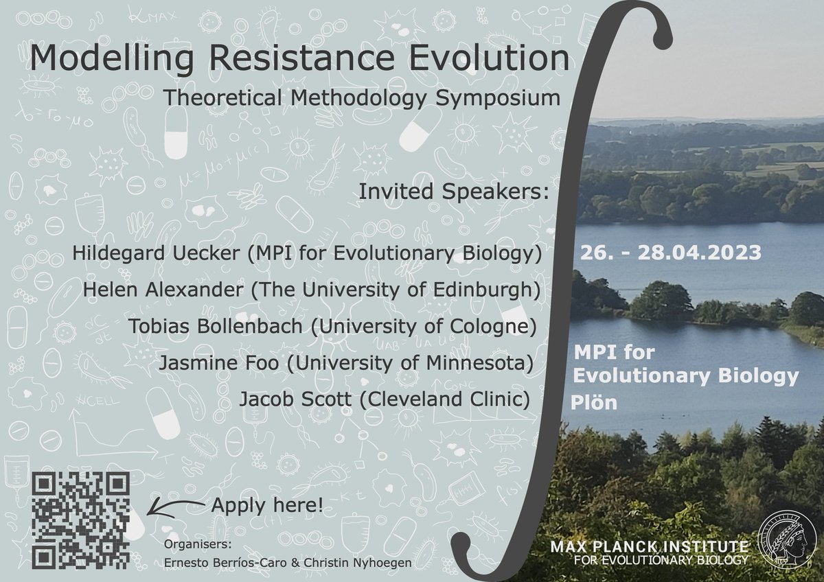 We are excited to announce a symposium on the mathematical modelling of resistance evolution (bacteria and cancer) at @MPI_EvolBio on 26-28 April 2023. We welcome researchers at any career stage.

Abstract submission deadline: 3 February 2023.

More info: workshops.evolbio.mpg.de/event/75/