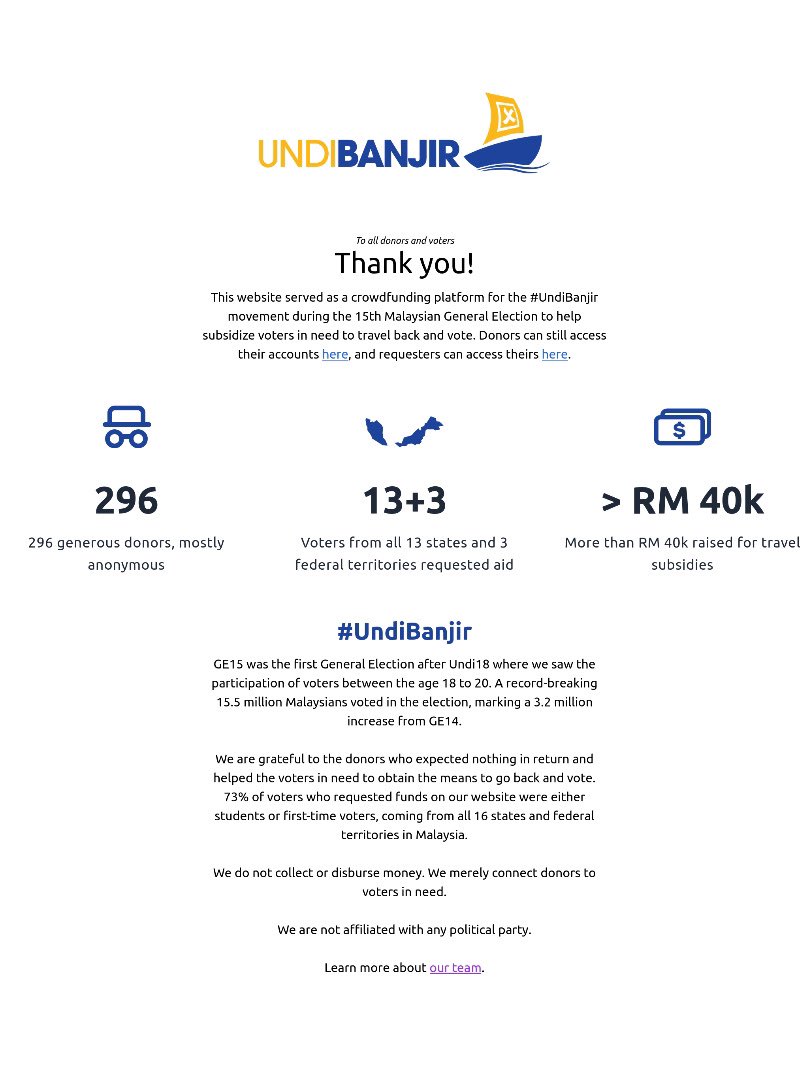 Thank you Malaysia. 

(Full text available at crowdfund.undibanjir.com/en/ for accessibility)