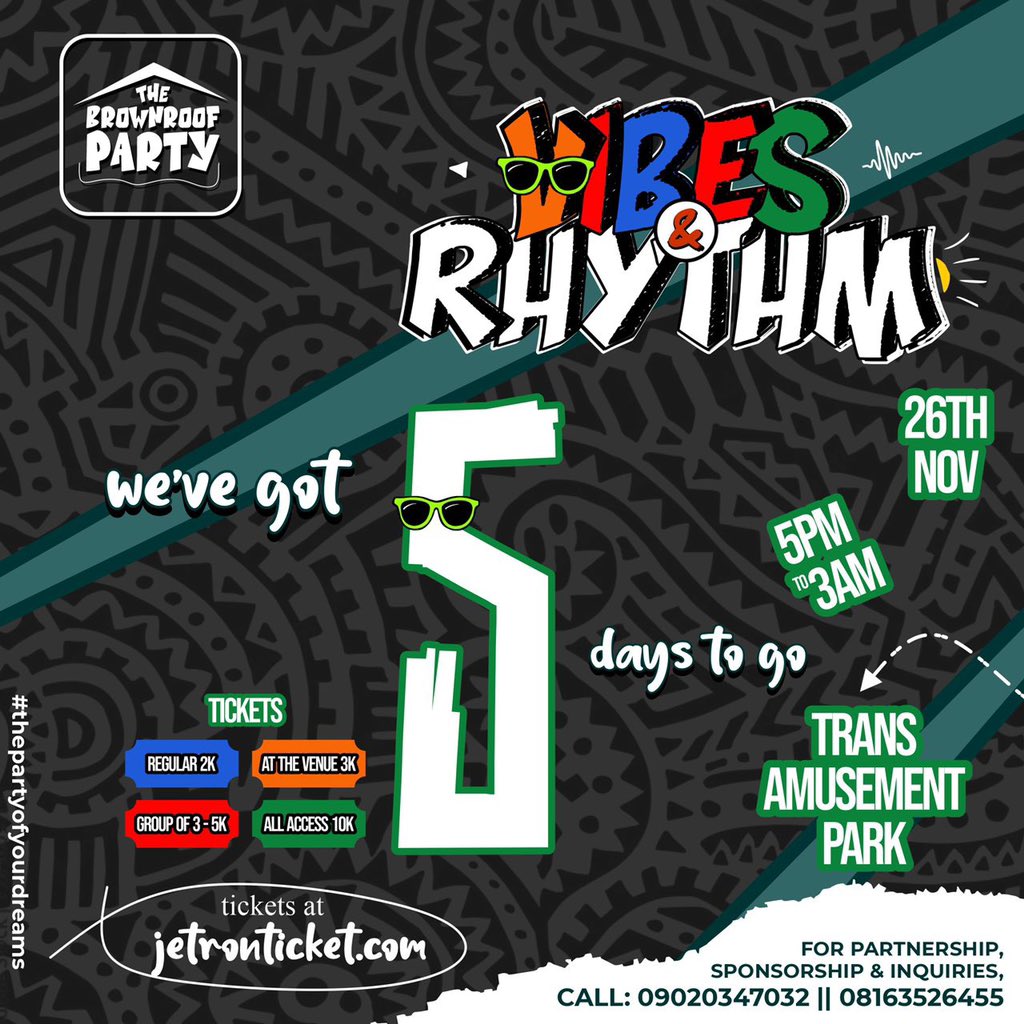vibesonvibes20's tweet photo. 5 days to the biggest Rave in the City!!
See you in 5
Go cop your tickets online via link on Bio
Cc @thebrownroofparty
#thebrownroofparty #partyforeveryone #vibesandrhythm https://t.co/pAC1hgo3SY