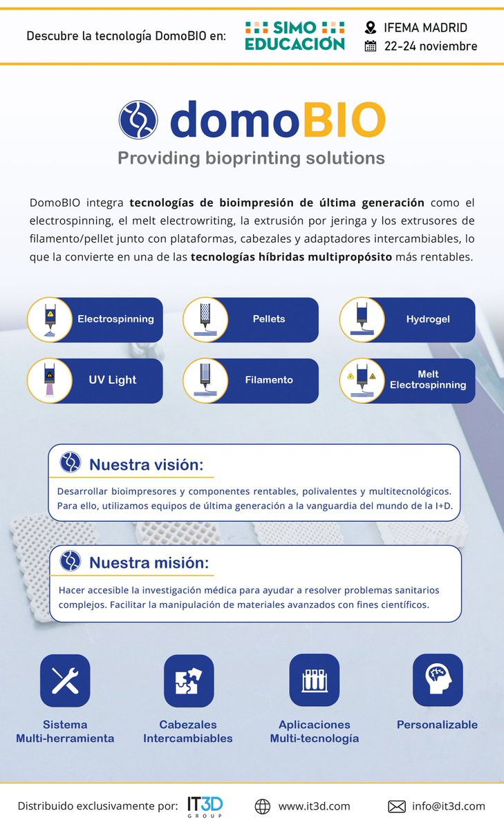 Si tenéis pensado asistir al @SIMOEDU_ y queréis ver una bioprinter en acción (tejidos vivos, fármacos, i + D en materiales) no dudéis en pasaros por el stand de @cramboEU (14C11) powered by @It3dgroup para ver de cerca la domoBIO de Domotek