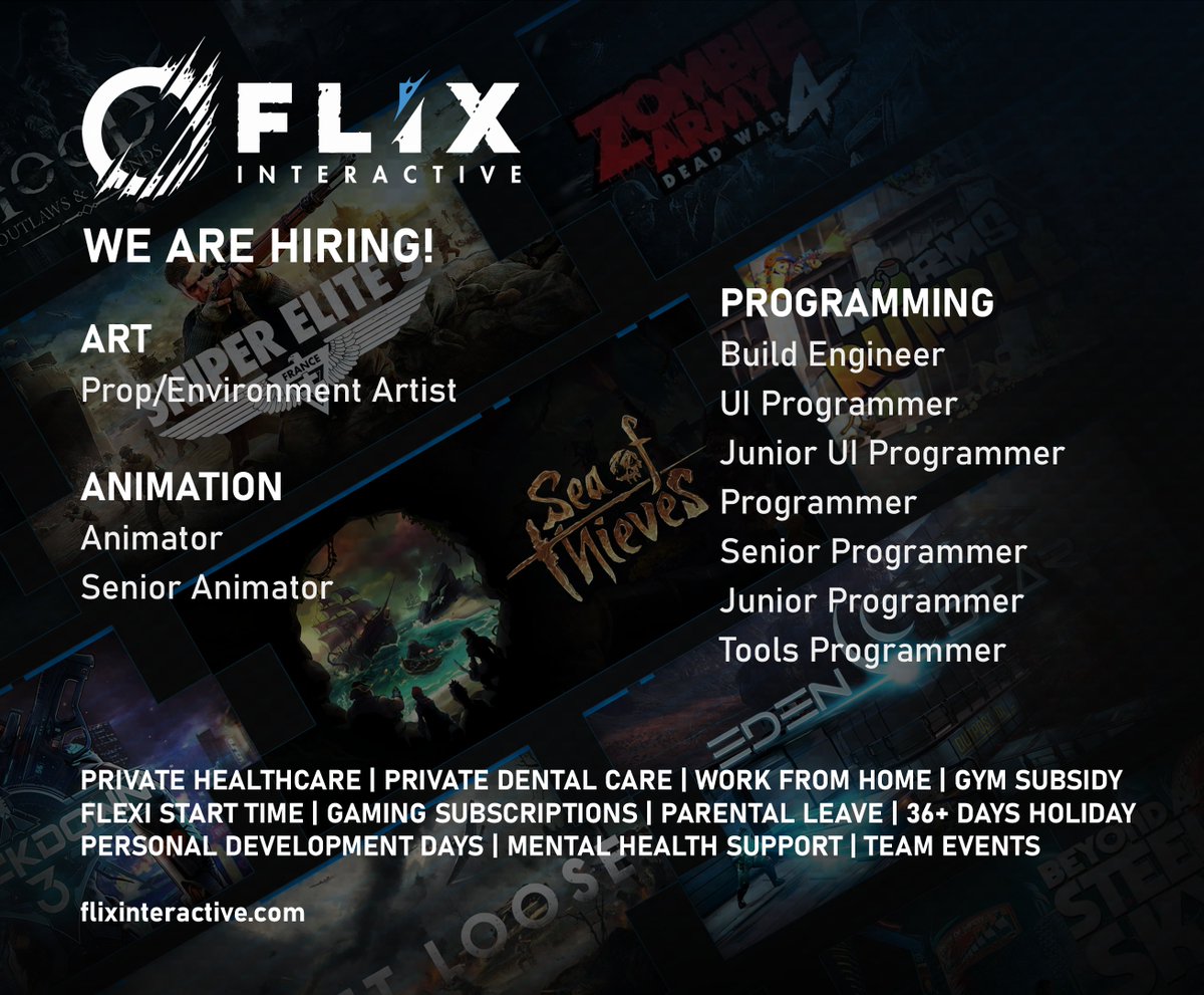 FlixInteractive's tweet photo. 🚨 JOBS! 🚨

Flix is growing and we are hiring for multiple roles to help us develop and deliver amazing content for a range of AAA games.

🎨 ART!
🏃‍♀️ ANIMATION!
💻 PROGRAMMING!

Find all the details at the link below and please share!

https://t.co/NMFrt3G3K0

#gamedev #gamejobs https://t.co/xookj4srOL